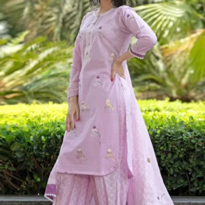 Bird Printed Cotton Kurta and Pant Set with Dupatta