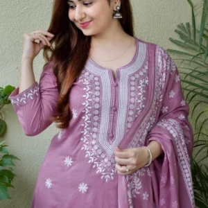 Dusty Lavender Embroidered Suit Set with Dupatta